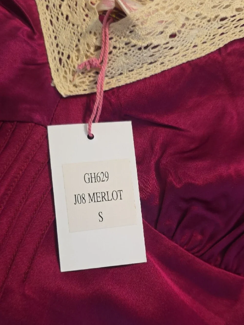 Silk-Feel Merlot Lace Trim Camisole - Picture 4 of 6